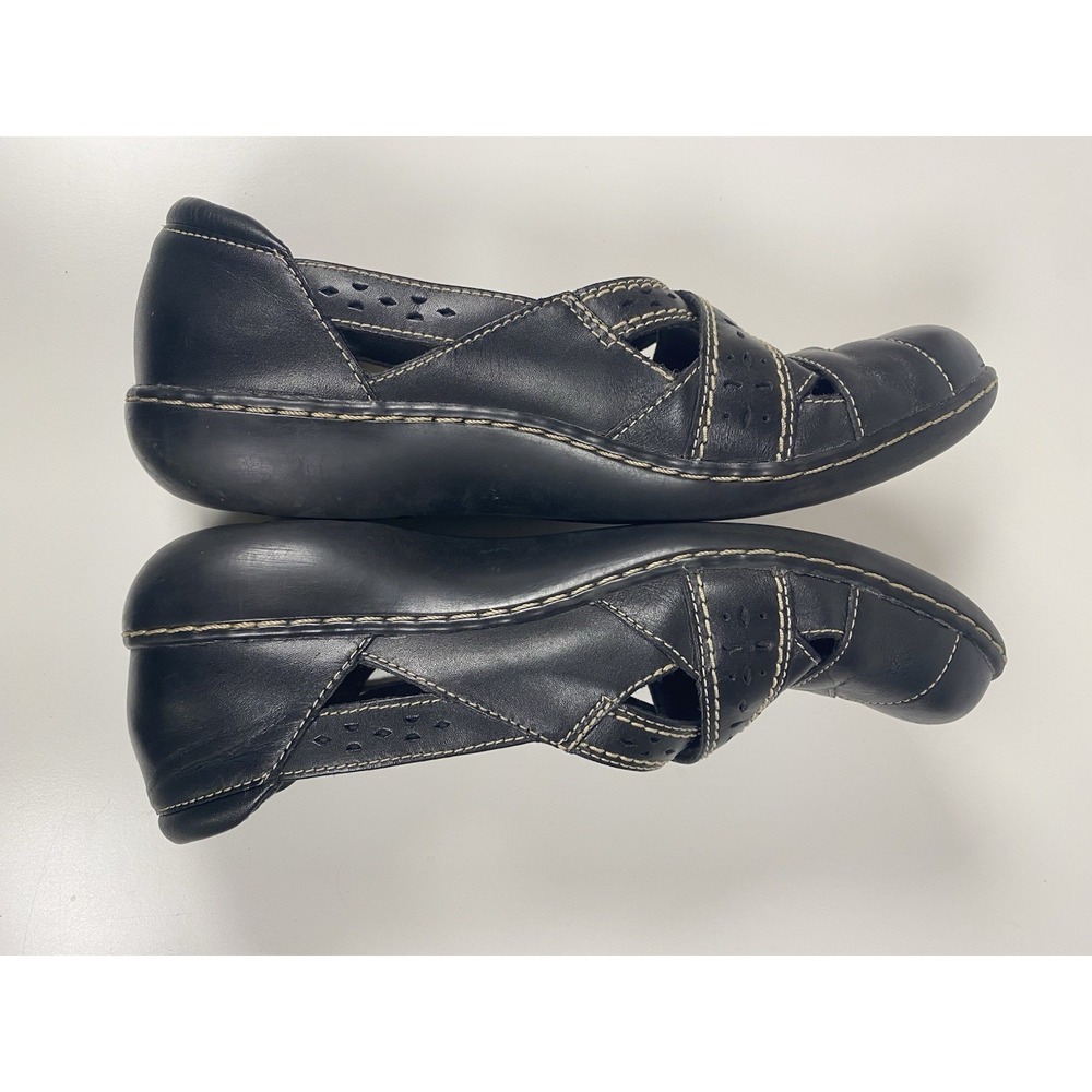 Clarks Ashland Spin Q Womens Size 8.5M Black Tan Leather Loafer Mary Jane Shoes - Picture 4 of 9